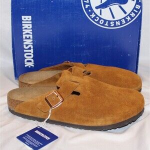 Birkenstock Men's Boston Suede Mule Clog Suede Sandal Slippers‎ Mink Brown EU 44